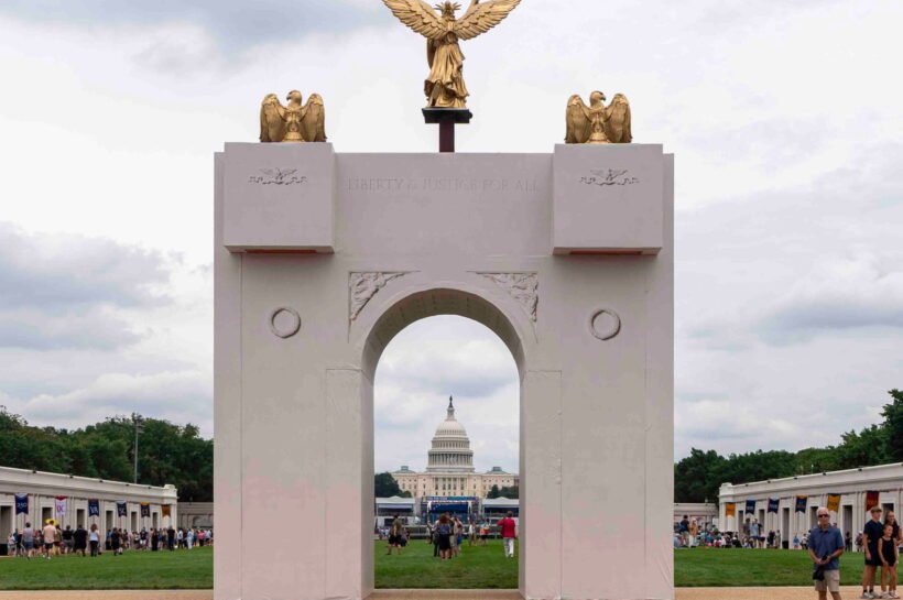 Trump says his D.C. arch will serve as ‘military complex’ with snipers and drones